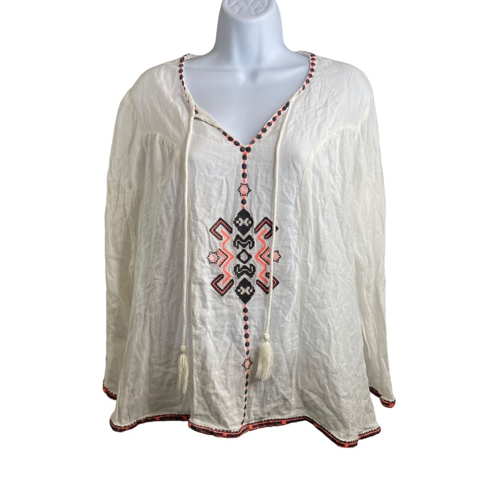 Roberta Roller Rabbit Women's‎ Embroidered Flowy Boho Peasant Top Size M Artsy